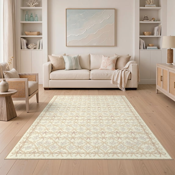 ODIKA Coquette Lattice Symmetrical Tiny Sprigs Dainty Delicate Ribbon Flowing Dynamic Easy Care Kids Safe for Small Living Room, Playroom, Bedroom