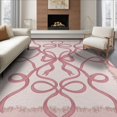 thumbnail image 1 of ODIKA 8'x10' Washable Area Rug Coquette Motif Round Shaped Bows Dainty Scroll Pink Ribbon Playful for King Size Bedroom Under Bed, Master Suite, Non-Shedding, Easy Care, 1 of 7