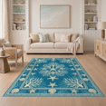 thumbnail image 1 of ODIKA 5'x7' Washable Area Rug Non-Slip, Chair-Friendly Coral Seashell Motifs Bathroom Reef Nautical Wave Starfish Ocean Refined for Dining Room, Under Table, Home Office, 1 of 7