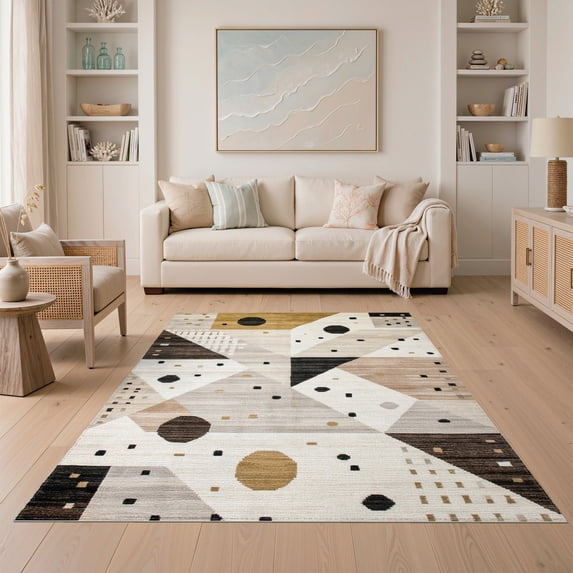 ODIKA Cow Abstract Inspired Spotted Patchwork Bold Block Motif Border Non-Slip Low Profile for Guest Room, Lounge, Apartment