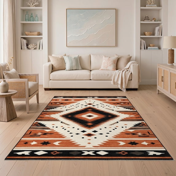 ODIKA Cow Spotted Print Southwestern Aztec Fabric Cattle Skin Cowprint for Guest Room, Lounge, Apartment, Non-Slip Low Profile