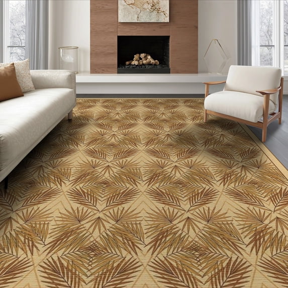 ODIKA Cream Frond Interlocking Layout Rectangular Fronds Large Beige Flowing Dynamic Foldable Easy Care for King Size Bedroom, Master Suite, Under Bed