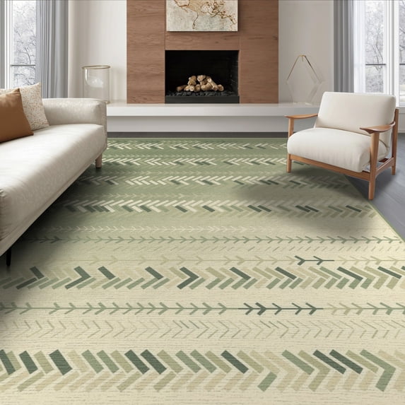 ODIKA Cream Ombre Boho Gradient Herringbone Zigzag Stripes Border Faded Foldable Easy Care for King Size Bedroom, Master Suite, Under Bed