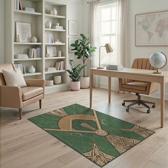 ODIKA Diamond With Base Path Lines And Outfield Baseball Field Sports Playful Stain Resistant Low Profile for Dorm Room, Small Living Apartment