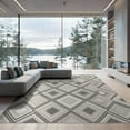 thumbnail image 1 of ODIKA Dining Geometric Table Grid Outlined Border Wool Neutral Large Low Profile Flatwoven for Great Room, Indoor Open Concept, Living, 1 of 7