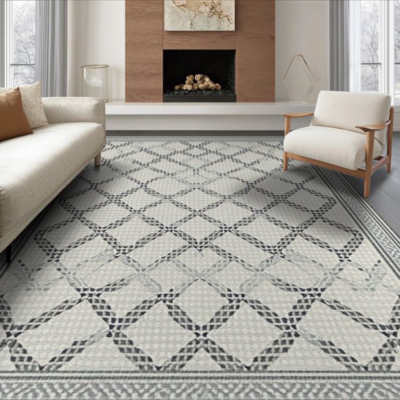 ODIKA Dining Inspired Large Trellis Lattice Motif Boho Geometric Border Foldable Easy Care for King Size Bedroom, Master Suite, Under Bed