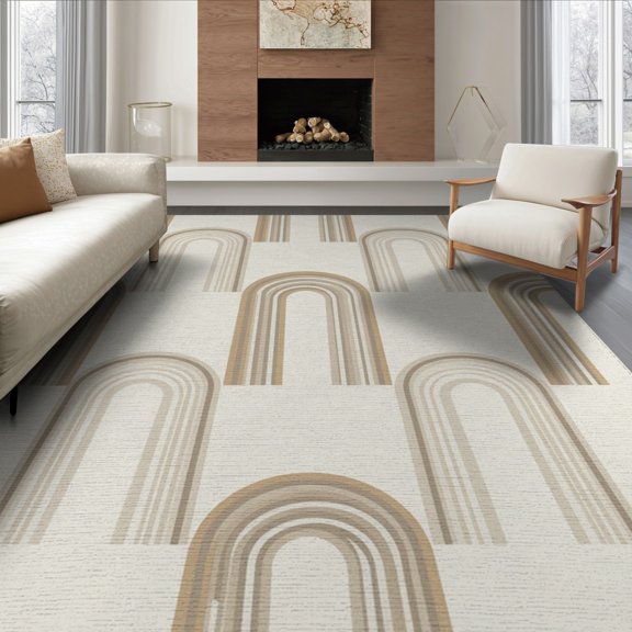 ODIKA Dining Motifs Contemporary Abstract Layout Minimalist Large Table for Living Room, Under Sectional, Family , Non-Slip Flatwoven