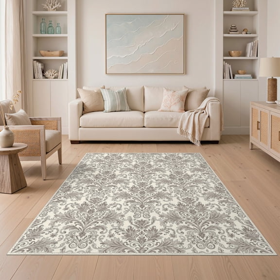 ODIKA Dining Table Vintage Distressed Frame Border Repeat Wool Neutral for Guest Room, Lounge, Apartment, Non-Slip Low Profile