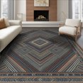 thumbnail image 1 of ODIKA Distressed Interlocking Zigzag Stripes Bordered Herringbone Boho Refined Non-Slip Chair-Friendly Floor for Dining Room, Under Table, Office, 1 of 7