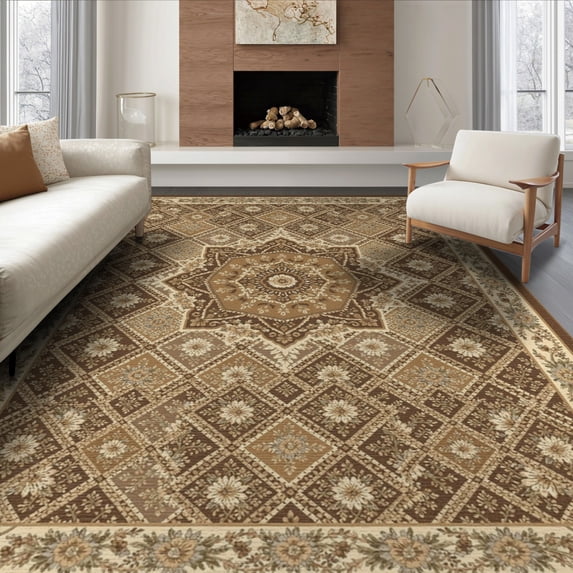ODIKA Distressed Scroll Throw With Central Motif And Symmetrical Layout for King Size Bedroom, Master Suite, Under Bed, Foldable Easy Care