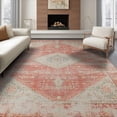 thumbnail image 1 of ODIKA 6'x9' Washable Area Rug Non-Slip, Easy Care, Distressed Vintage Tapete Rosa Ornate Border Symmetrical for Family Room, Living Room, Master Bedroom, 1 of 7