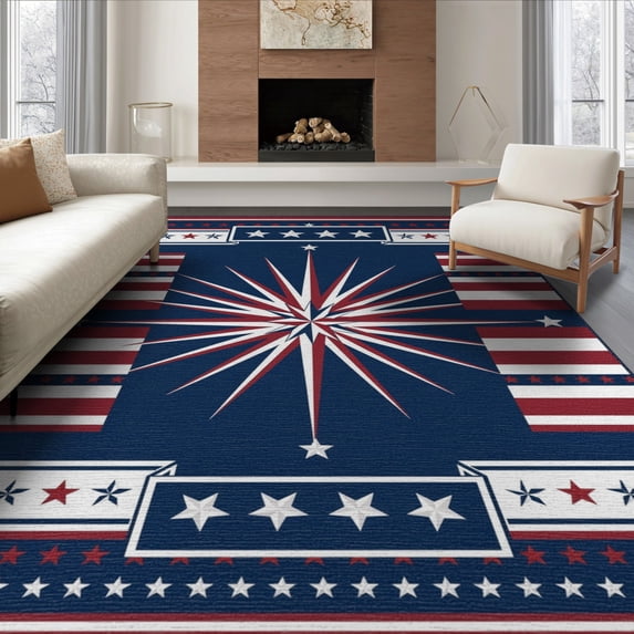 ODIKA Door Patriotic Striped Burst Bold Stripe Border Motif Generic Front Flowing for Living Room, Under Sectional, Family , Non-Slip Flatwoven