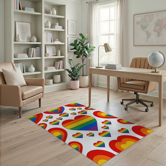 ODIKA Door Symmetrical Welcome Frame Lgbt Striped Bold Doormat Motif Refined for Playroom, Bedroom, Reading Nook, Pet Friendly & Kids Safe Play