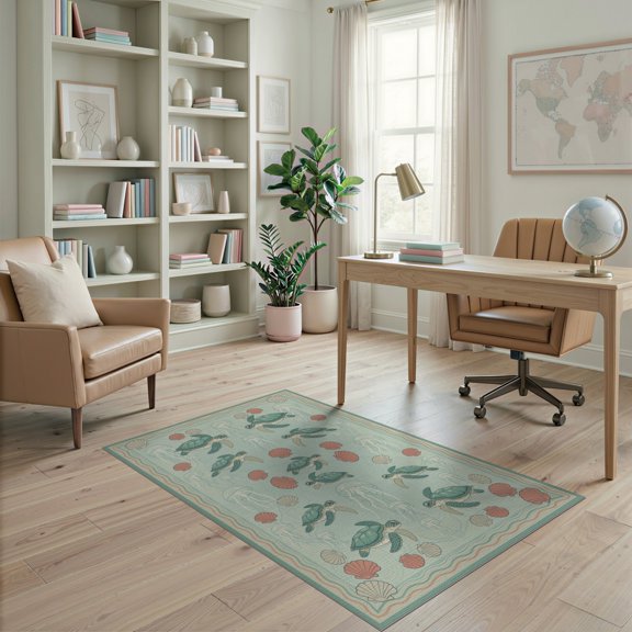 ODIKA Door Underwater Ocean Swimming Seashell Nautical Round Jellyfish Pet Friendly & Kids Safe Play for Playroom, Bedroom, Reading Nook