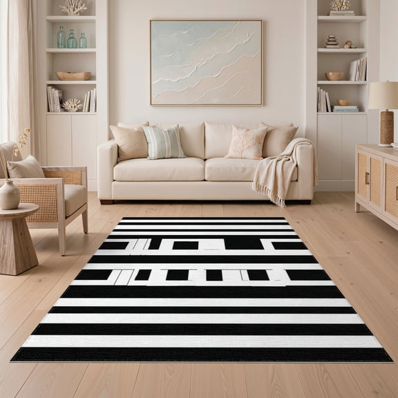ODIKA Doormat Cheeky Front Greeting Typography Striped Border Layout for Small Living Room, Playroom, Bedroom, Easy Care Kids Safe