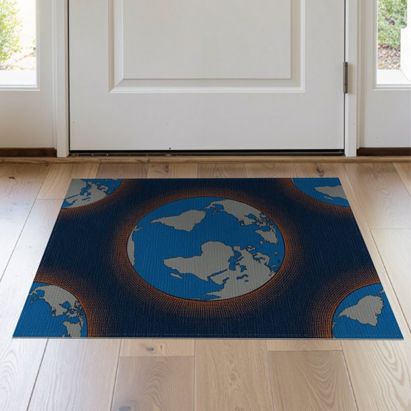 ODIKA Earth World Map Planet Globe With Bold Continents And Starry Border for Entryway, Kitchen, Laundry Room, Stain Resistant Thin Throw