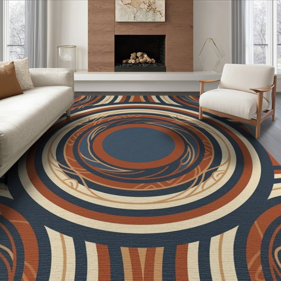ODIKA Entrance Abstract Circular Bold Center Disc Record Circle Round for Dining Room, Under Table, Office, Non-Slip Chair-Friendly Floor