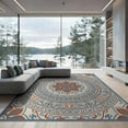 thumbnail image 1 of ODIKA Entrance Circle Abstract Cream Border Edges Round Circular Made Non-Slip Chair-Friendly for Dining Room, Basement, Large Office, 1 of 7