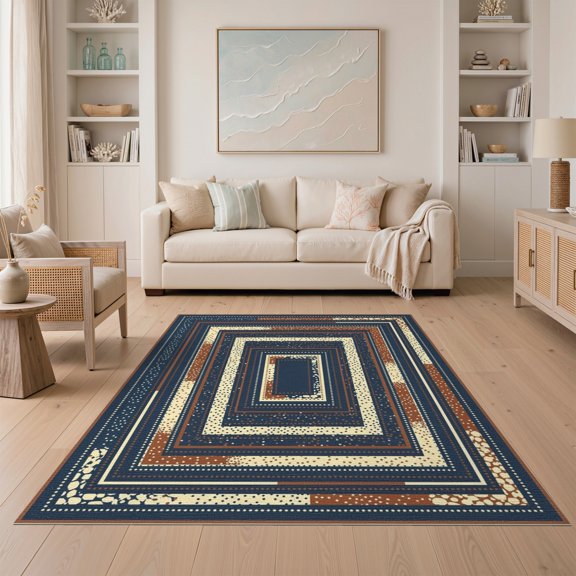 ODIKA Entrance Round Made Transitional Featuring Stacked Rings Details Non-Slip Low Profile for Guest Room, Lounge, Apartment