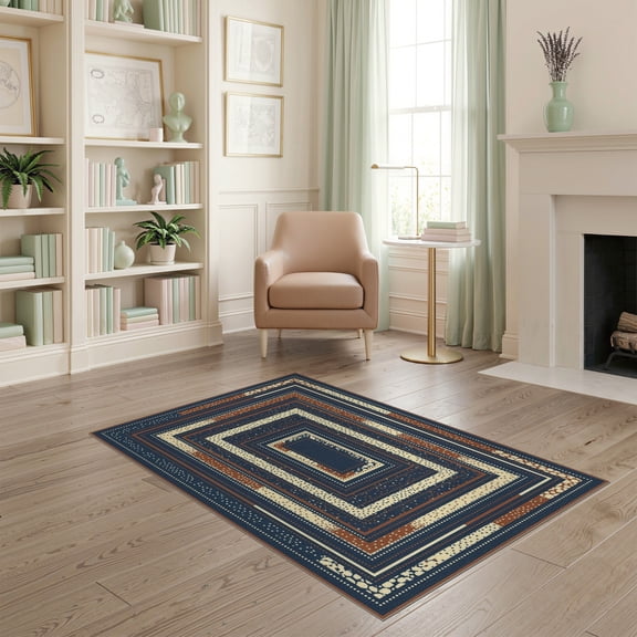 ODIKA Entrance Round Made Transitional Featuring Stacked Rings Details for Home Office, Gaming Room, Under Desk, Non-Slip Chair-Friendly