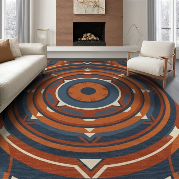 ODIKA Entrance Symmetrical Ring Decorative Circle Round Circular Made Non-Slip Chair-Friendly Floor for Dining Room, Under Table, Office