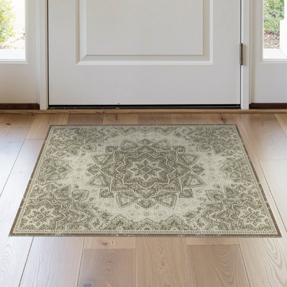 ODIKA Entry Way Faded Symmetrical Radiating Classroom Farmhouse Entryway Stain Resistant Thin Throw for Kitchen, Laundry Room