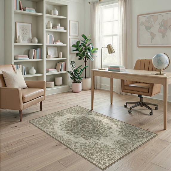ODIKA Entry Way Faded Symmetrical Radiating Classroom Farmhouse Entryway for Home Office, Gaming Room, Under Desk, Non-Slip Chair-Friendly