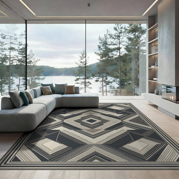 ODIKA Extra Large Structured Grid Motif Balanced Symmetrical Neutral for Master Suite, California King, Under Bed, Foldable Easy Care