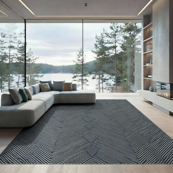 ODIKA Faded Geometric Interlocking Zigzag Stripes Herringbone Vintage Refined Low Profile Flatwoven for Great Room, Indoor Open Concept, Large Living