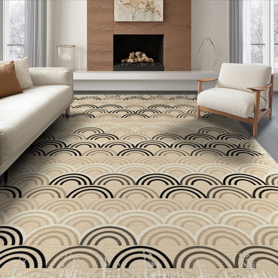 ODIKA Fall Striped Neutral Featuring Overlapping Geometric Farmhouse Non-Slip Chair-Friendly for Dining Room, Large Office, Lounge