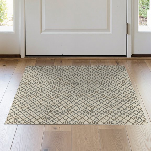 ODIKA Farmhouse Boho Interlocking Grid Slate Tone Juniper Neutral Geometric Pet Friendly & Kids Safe Bedside for Bedroom, Nursery, RV