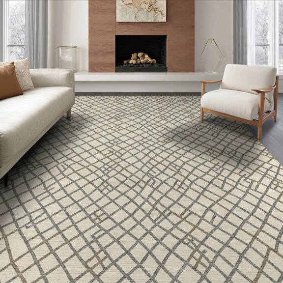 ODIKA Farmhouse Boho Interlocking Grid Slate Tone Juniper Neutral Geometric for Queen Size Bedroom, Under Bed, Master , Foldable Easy Care