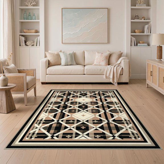 ODIKA Farmhouse Distressed Geometric Boho Cross Hatch Desk Dining Under Non-Slip Chair-Friendly for Room, Table, Home Office