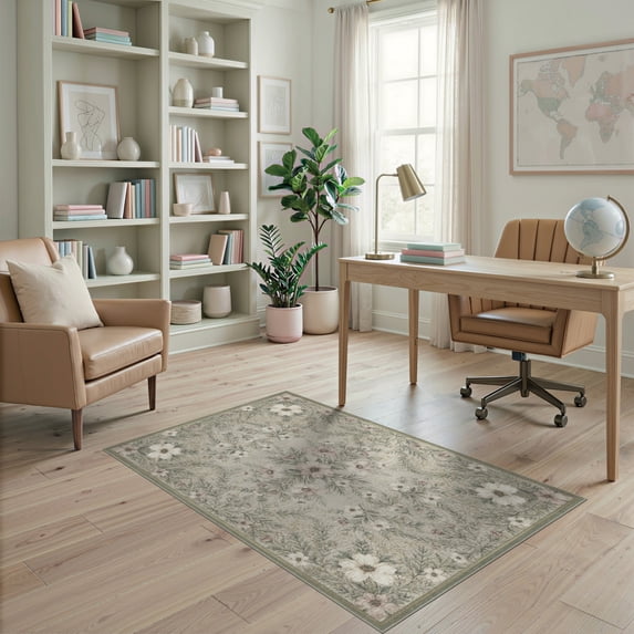 ODIKA Farmhouse Distressed Vintage Featuring Sage Motifs Hardwood Watercolor Pet Friendly & Kids Safe Play for Playroom, Bedroom, Reading Nook