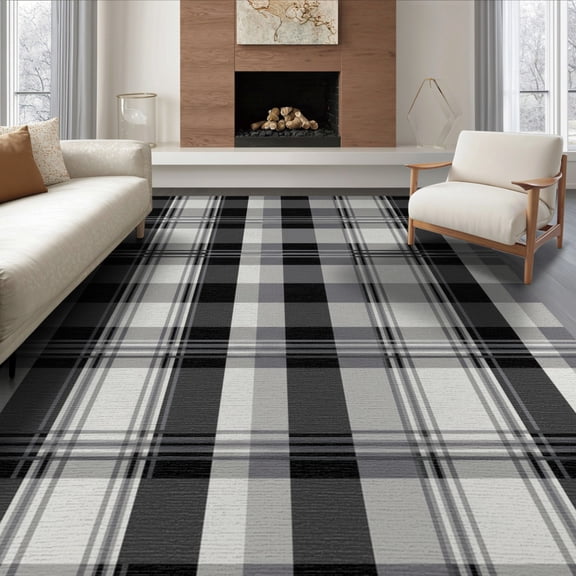 ODIKA Farmhouse Vintage Tartan Border Doormat Plaid Under Checkered Playful Expressive for Queen Size Bedroom, Bed, Master Suite, Foldable Easy Care