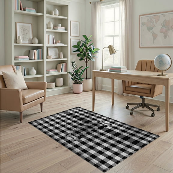 ODIKA Farmhouse Welcome Doormat Layering Layered Plaid Under Checkered Playful Non-Slip Chair-Friendly for Home Office, Gaming Room, Desk