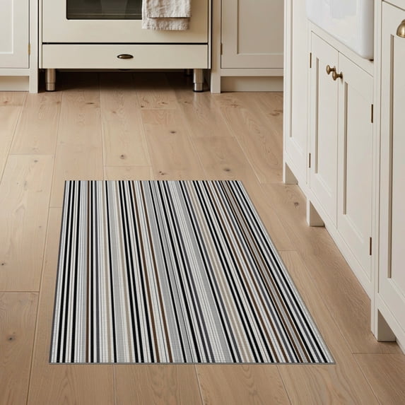 ODIKA Farmhouse With Bold Ticking Bands And Tonal Edge Trim Striped Flowing Dynamic Stain Resistant Flatwoven for Entryway, Kitchen, Mudroom