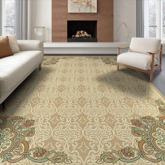 ODIKA Fiber Door Boho Inspired Symmetrical Synthetic Tan Beige Extra for Dining Room, Under Table, Office, Non-Slip Chair-Friendly Floor