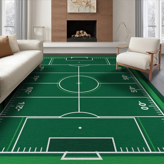 ODIKA Field Border Soccer Hockey Shaped Artificial Football Markings Refined Non-Slip Chair-Friendly Floor for Dining Room, Under Table, Office
