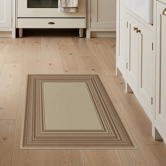ODIKA Field Inspired Tonal Banded Border Subtle Stripe Sisal Solid Refined Structured Stain Resistant Flatwoven for Entryway, Kitchen, Mudroom