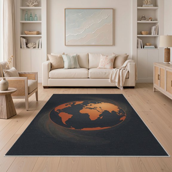 ODIKA Field Planetary Circles Continents Ring Round Galaxy Map Playful for Dining Room, Under Table, Home Office, Non-Slip Chair-Friendly