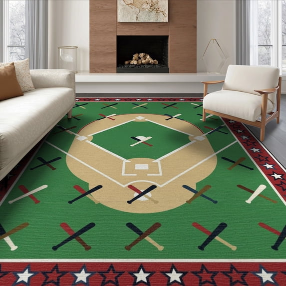 ODIKA Field Sport Diamond With Athletic Star Border And Bat Motif Baseball Flowing Foldable Easy Care for King Size Bedroom, Master Suite, Under Bed