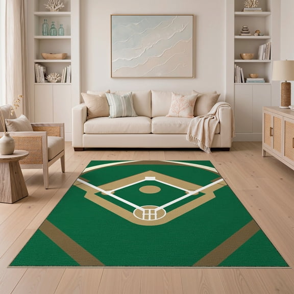 ODIKA Field Sports Diamond With Base Path Lines And Outfield Baseball Flowing for Guest Room, Lounge, Apartment, Non-Slip Low Profile