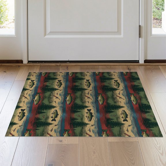 ODIKA Fish Fishing Stripes Lure Stars Border Motif Patriotic Vintage Bass Refined Stain Resistant Thin Throw for Entryway, Kitchen, Laundry Room