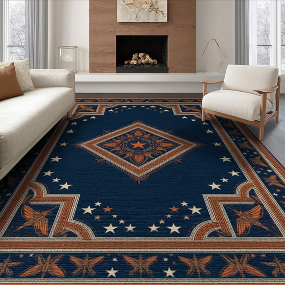 ODIKA Fishing Bass Field Lure Border Stars Stripes Motif Vintage Fish Refined for Dining Room, Large Office, Lounge, Non-Slip Chair-Friendly