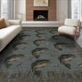 thumbnail image 1 of ODIKA Fishing Bass Lake Lure Tackle Reeds Border Motif Angler Fish Flowing Dynamic Foldable Easy Care for King Size Bedroom, Master Suite, Under Bed, 1 of 7