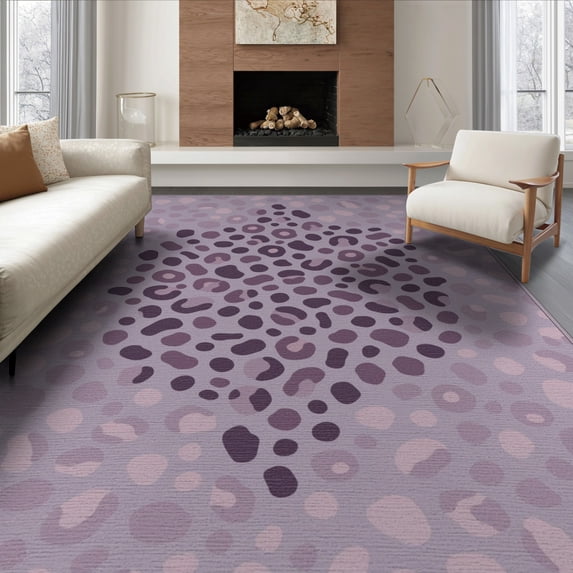 ODIKA Fluffy Shape Pink Abstract Inspired Spotted Purple Furry Outline Non-Slip Flatwoven for Living Room, Under Sectional, Family