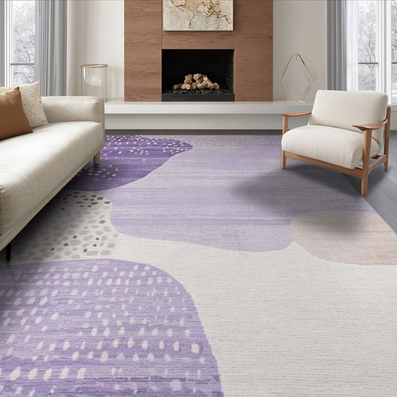 ODIKA Fluffy Shape Purple Spotted Abstract Inspired Pink Furry Outline for Dining Room, Under Table, Office, Non-Slip Chair-Friendly Floor