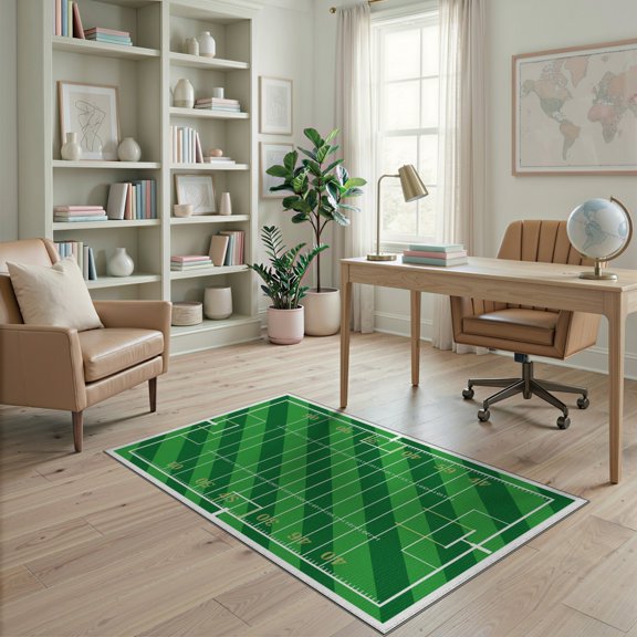 ODIKA Football Diagonal Stripes Goal Post Motifs Theme Field Flowing Dynamic Pet Friendly & Kids Safe Play for Playroom, Bedroom, Reading Nook