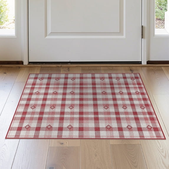 ODIKA Front Gingham Door Squares Decorative Cross Band Intersections for Entryway, Kitchen, Laundry Room, Stain Resistant Thin Throw